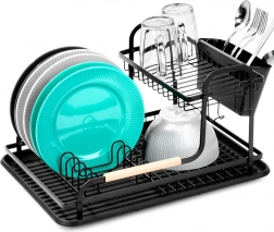 Black two-tier dish rack 48.5 × 32 × 23.5 cm