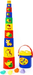 Children's pyramid with animals and bucket
