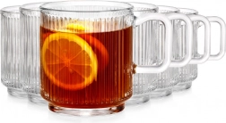 Gläser mit Henkel 350 ml, Set 6 Stück, geriffeltes Glas Vilde