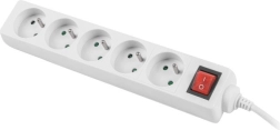 stroomverdeler Lanberg wit 3 m, 5 stopcontacten, met schakelaar