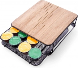Organizer für Kaffeekapseln, schwarzes Metall mit Holzplatte