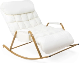 Double rocking chair with cushion and adjustable backrest, white