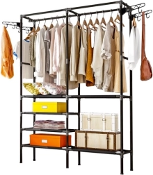 Doppelter Kleiderständer RUHHY im Loft-Stil mit Regalen