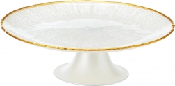 Glas-Kuchenständer auf Fuß, weiß mit goldenem Rand, 21 cm
