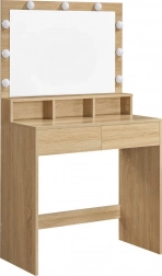 Großer Schminktisch mit LED-Beleuchtung, Spiegel und Schubladen im Dekor Sonoma Eiche