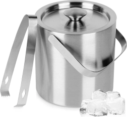 Thermal stainless steel ice bucket with tongs and lid, 1.3 L, Vilde