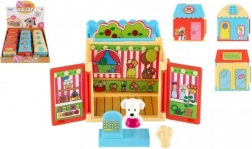 Petite maison en plastique avec animal et accessoires – glacier, fleuriste ou salon de beauté