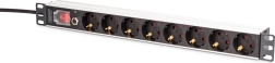 Racková PDU-strook 19'' met overbelastingsbeveiliging, 8 Schuko-stopcontacten, 2 m kabel, 16 A, aluminium