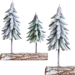 Decorative Christmas arrangement with snow-covered trees on a wooden base 34 × 28 cm