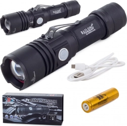 Taktische Taschenlampe BAILONG CREE XM-L T6 mit Zoom, Seitenlicht und USB-Ladefunktion