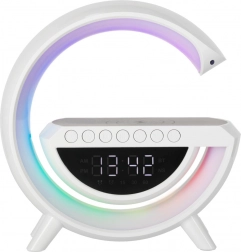 LED RGB lamp with wireless charging, radio, alarm clock, and Bluetooth speaker