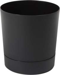 Aura 380 Planter with Saucer – black, matte recycled plastic