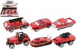 Metal/plastic fire truck cars 7 cm with freewheel, assorted types, 12 pcs in box