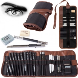 Professional sketching set with charcoal in a portable case