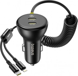 BASEUS 60‑W‑Autoladegerät mit Lightning‑Kabel und USB‑C (schwarz)
