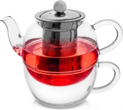 Gläserne Teekanne mit Becher und Edelstahlsieb 300 + 350 ml, 2-teiliges Set