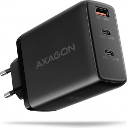 AXAGON GaN 100 W Wall Charger, 3 Ports (USB‑A + Dual USB‑C), Black