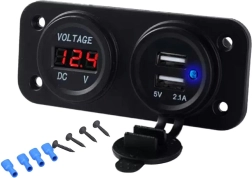 Dual USB panel mount socket with voltmeter