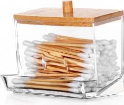 Distributeur de cotons-tiges avec couvercle en bambou 9 × 7,3 × 9 cm