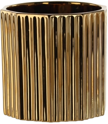 Keramischer Übertopf 18 × 18 × 18 cm gold mit Streifenmuster