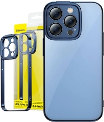 Baseus Glitter-hoesje en gehard glas voor iPhone 14 Pro Max blauw