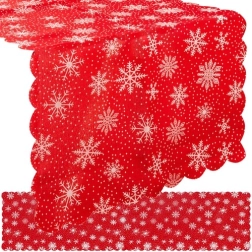 Weihnachtlicher Tischläufer rot mit weißen Schneeflocken 150 x 35 cm