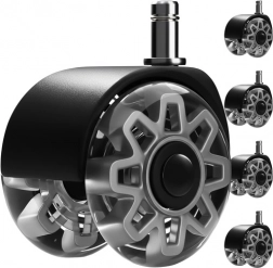 Grijze wielen voor bureaustoel 2,5" RUHHY, set van 5 stuks, stil, krassen de vloer niet