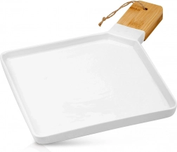 Porseleinen serveerschaal met bamboe handgreep TERRESTRIAL 44,5 × 35 cm