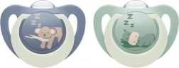 Sucette NUK First Choice Night 0–6 mois, 2 pcs, hippopotame/koala