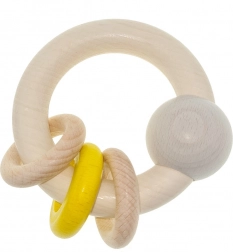 Hess Wooden Rattle with Ball and Rings Yellow