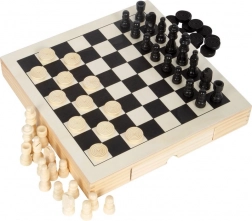 Wooden compact 3-in-1 chess set small foot