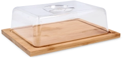 Plateau de service en bambou avec cloche transparente 25 × 19 × 7,5 cm