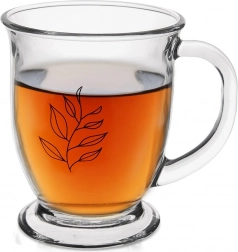 Glazen mok 450 ml met bladmotief