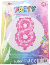 Ballon gonflable chiffre 8 rose avec petits cœurs