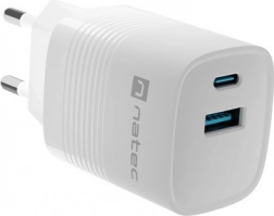 Natec Ribera GaN USB Charger with 1x USB-A and 1x USB-C 30W White