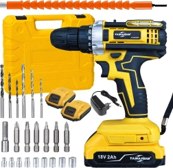 Akku-Bohrschrauber 18 V mit LED, 2× 2 Ah Akkus und Koffer mit Zubehör