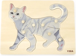 VIGA Montessori Wooden Knob Puzzle – Cat