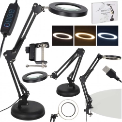 Tisch-LED-Lampe mit Lupe und verstellbarem Arm, 2 Befestigungsoptionen