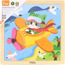 Wooden Puzzle 9 Pieces – Airplane with Kitten VIGA