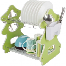 Two-tier dish rack with organizer and water tray