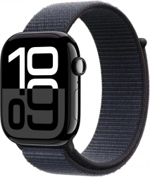 Apple Watch Série 10 GPS, boîtier en aluminium 46 mm couleur onyx avec bracelet sportif en encre
