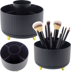 Drehbarer Organizer für Make-up-Pinsel und Lippenstifte, 5 Fächer, schwarz
