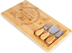 Bamboo cheese board with 4-piece knife set