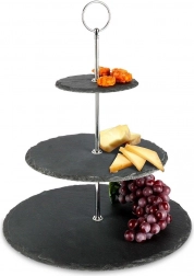 Dreistöckige schwarze Servieretagere aus Stein 31 cm