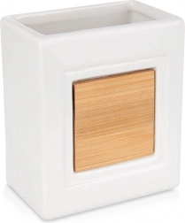 Weißer Badezimmerbecher aus Dolomit mit Bambus