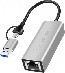 USB‑A/USB‑C Adapter auf 2,5G Ethernet, grau