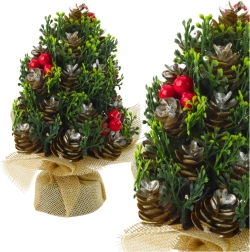 Mini-Weihnachtsbaum mit Zapfen und roten Beeren 17 × 10 cm