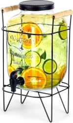 Distributeur de boissons en verre avec robinet et support noir 5,5 l