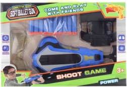 Foam dart blaster with wrist holder and safety goggles