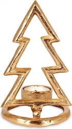 Gouden aluminium kandelaar in de vorm van een kerstboom 16 cm